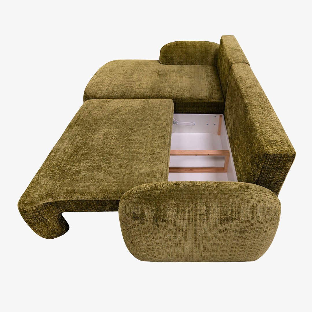 VIONA Canapé d'angle convertible avec coffre en tissu vert - Angle gauche - Canapé d'angle convertible - Mobilier Deco