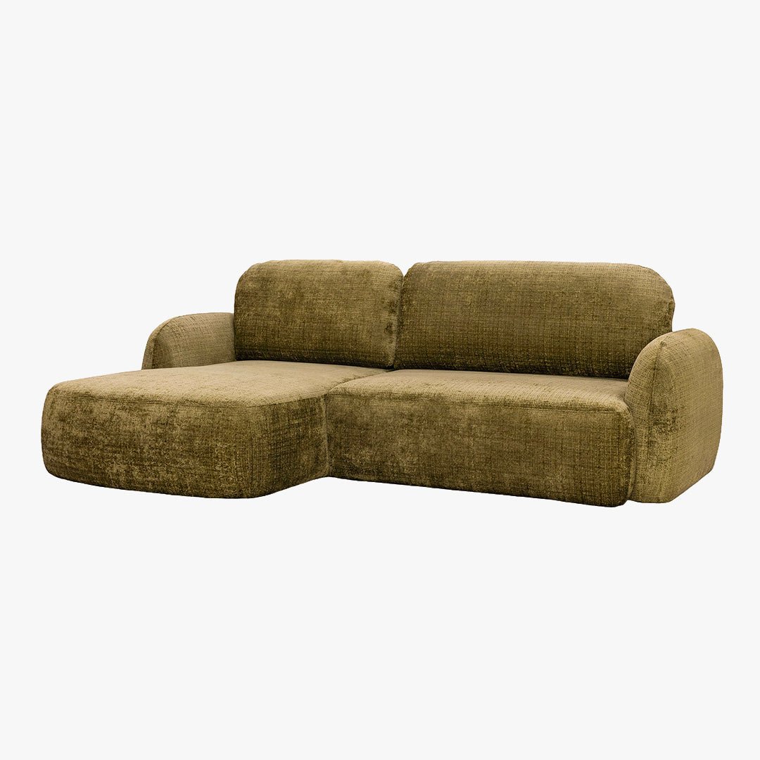 VIONA Canapé d'angle convertible avec coffre en tissu vert - Angle gauche - Canapé d'angle convertible - Mobilier Deco