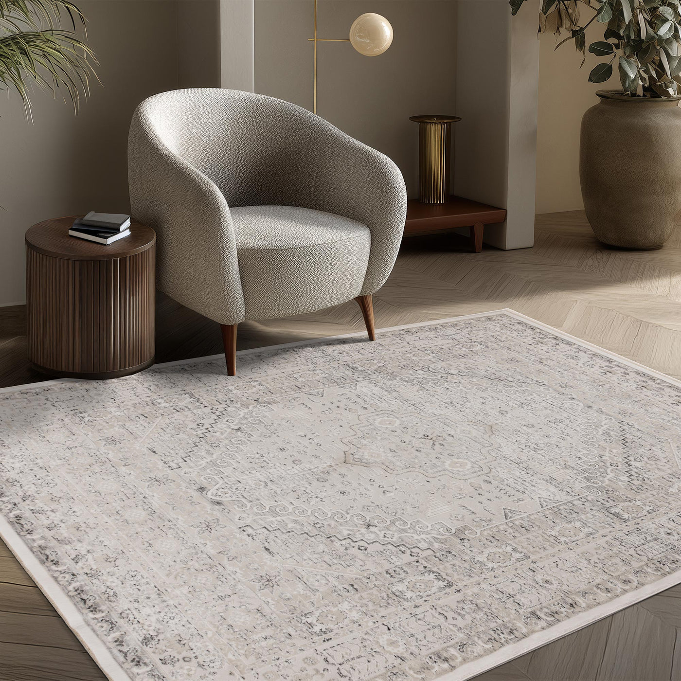 VISTA Tapis oriental blanc écru et beige - 160x230 cm - Tapis - Mobilier Deco