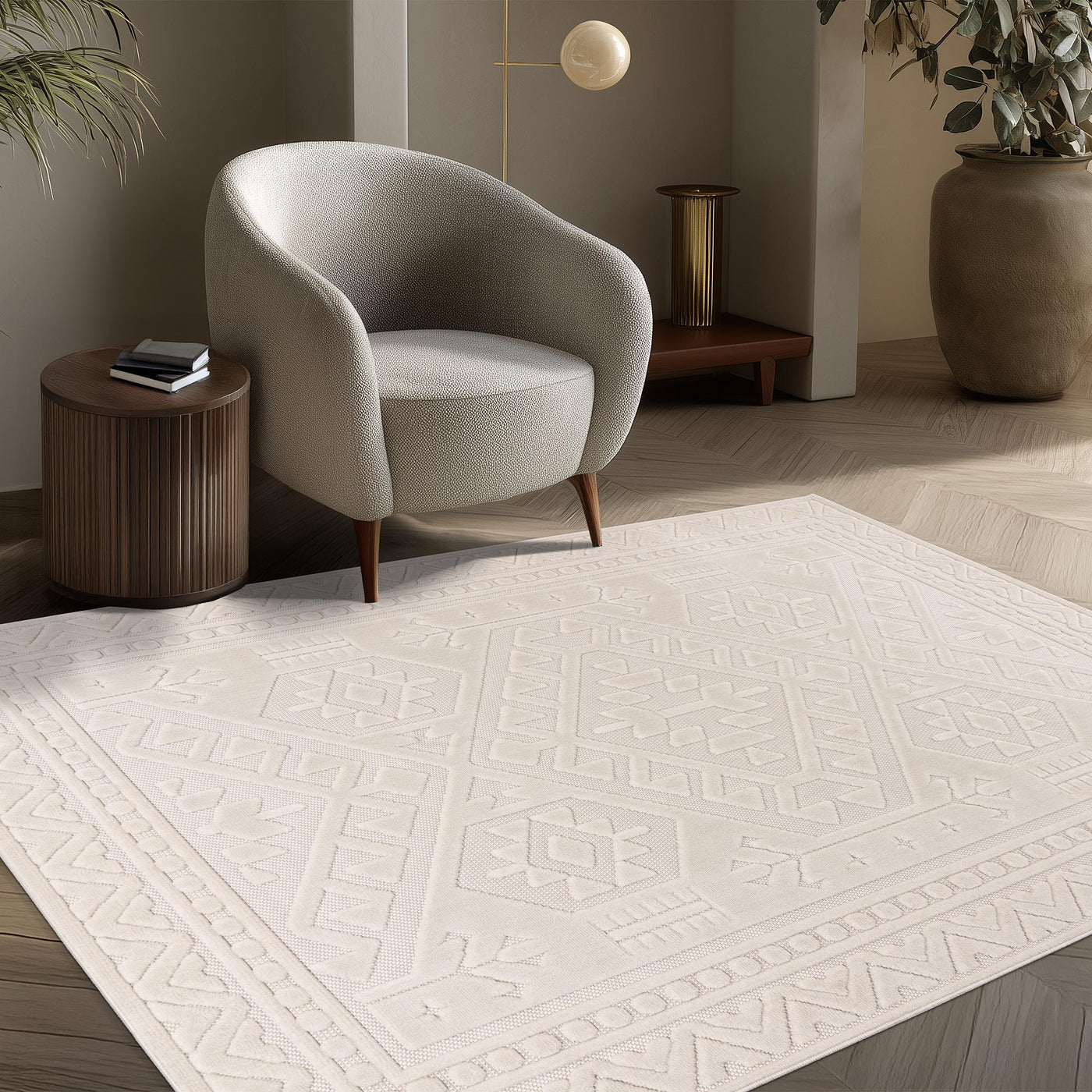 VIVA 2 Tapis en tissu doux à motif en relief blanc écru - 160x230 cm - Tapis - Mobilier Deco