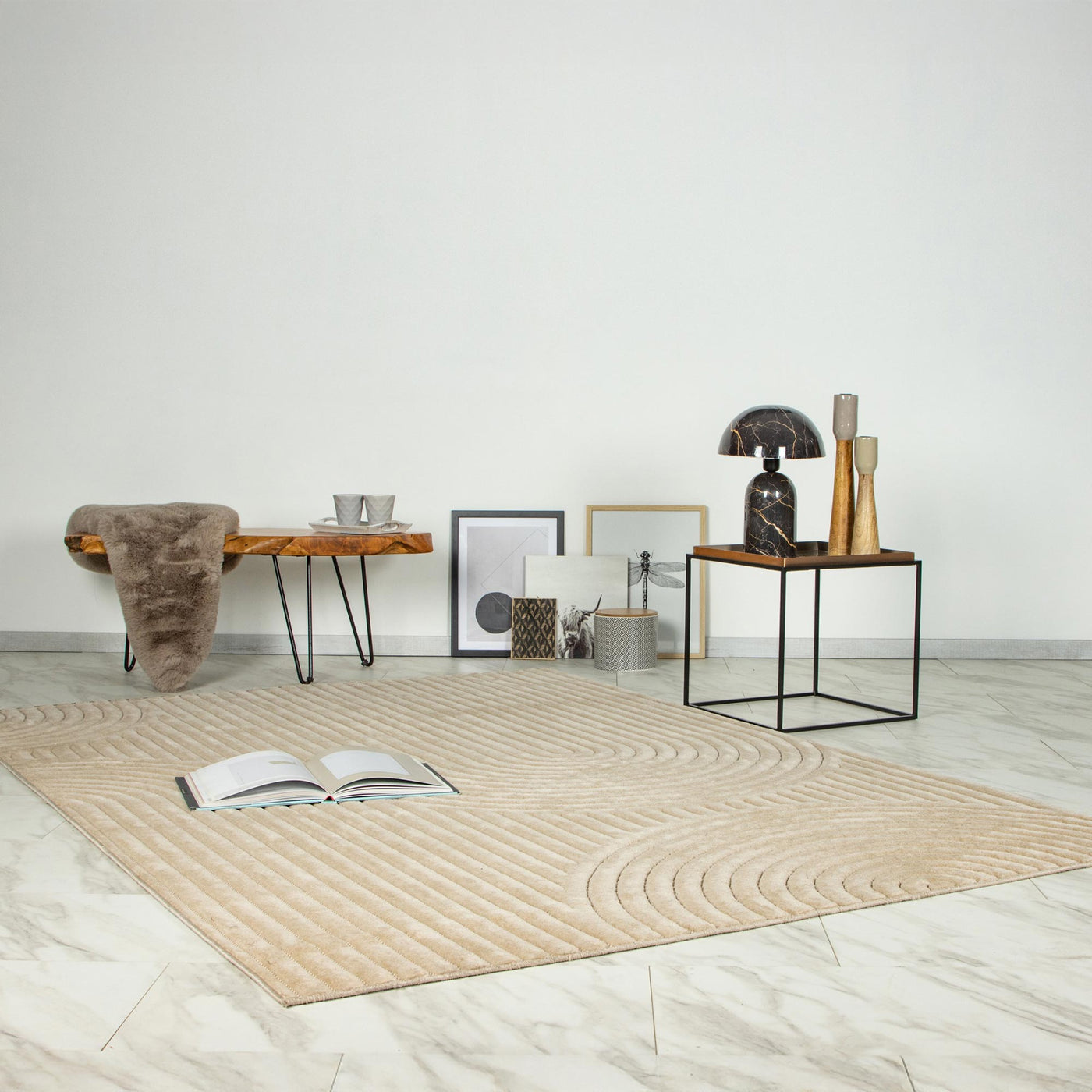 VIVA Tapis en tissu doux à motif en relief beige - 160x230 cm - Tapis - Mobilier Deco