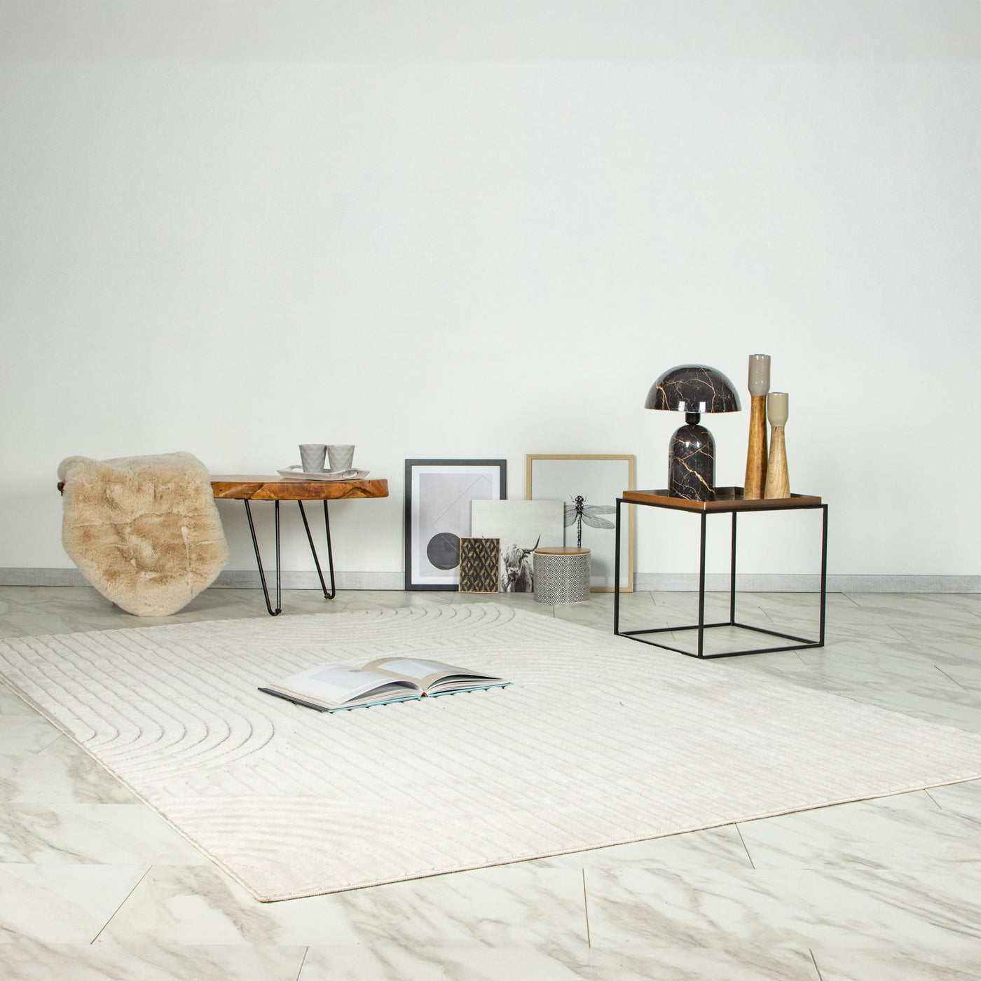 VIVA Tapis en tissu doux à motif en relief blanc écru - 160x230 cm - Tapis - Mobilier Deco