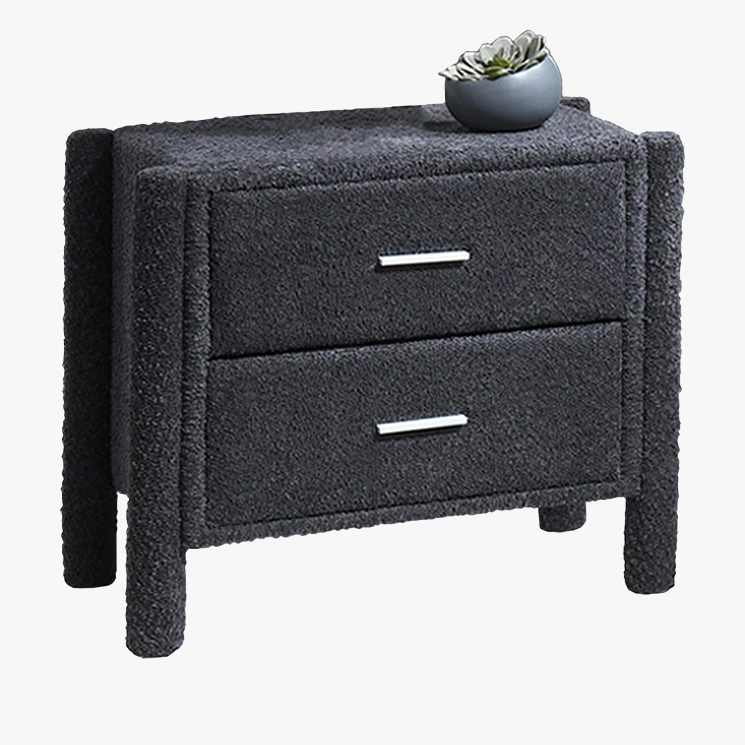 VOKIA Table de chevet 2 tiroirs effet peau de mouton gris foncé - Table de chevet - Mobilier Deco