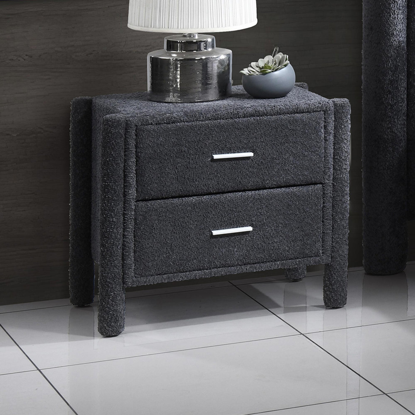 VOKIA Table de chevet 2 tiroirs effet peau de mouton gris foncé - Table de chevet - Mobilier Deco
