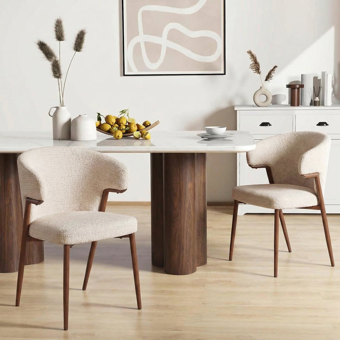 WAYNE Lot de 2 chaises en tissu beige pieds couleur bois foncé – Chaise de repas Mobilier Deco