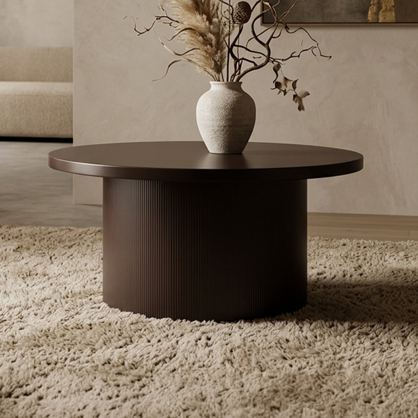 YARA Table basse ronde plateau en marbre d'ingénierie marron - Table basse - Mobilier Deco