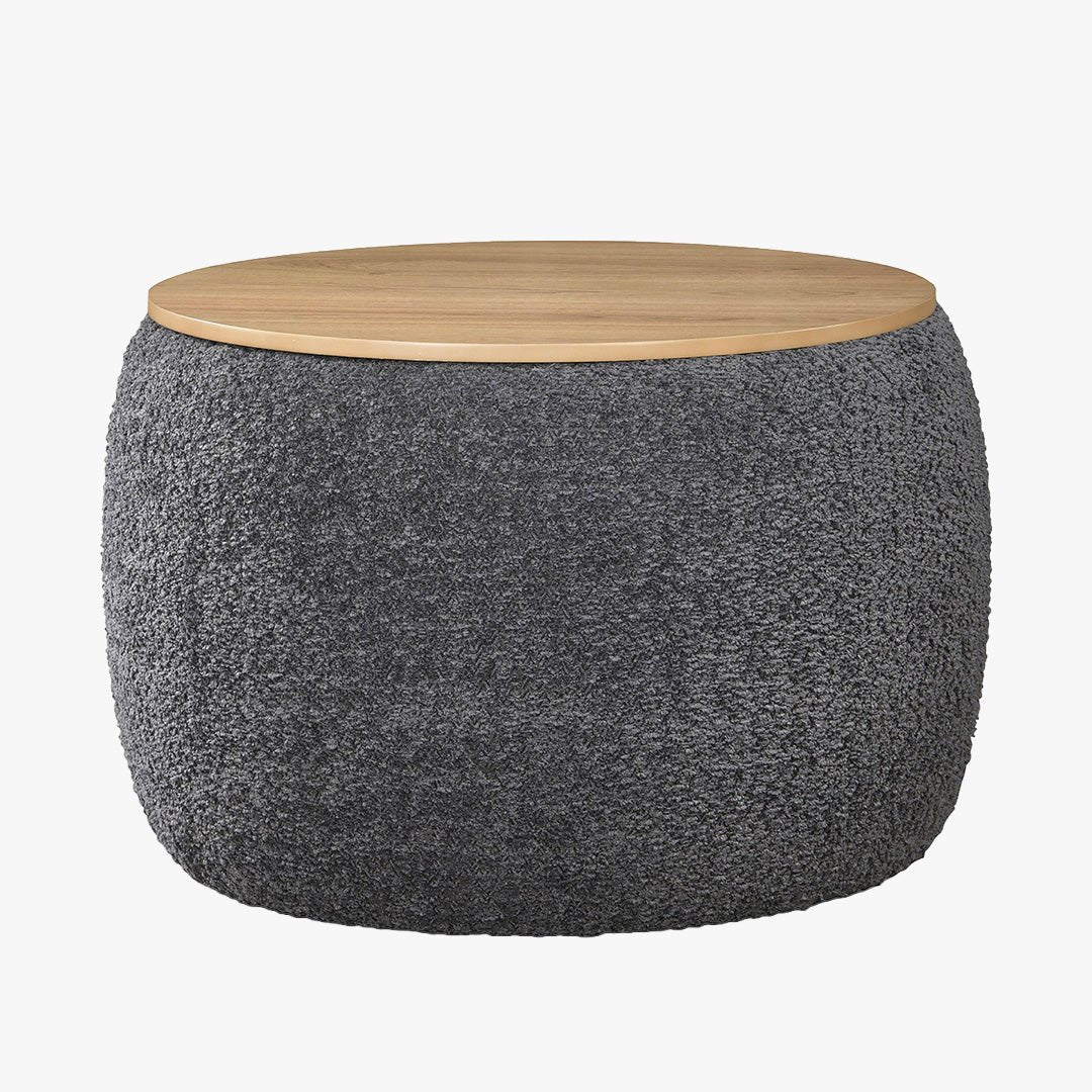 YUNIA Pouf rond coffre effet peau de mouton gris foncé - Poufs - Mobilier Deco
