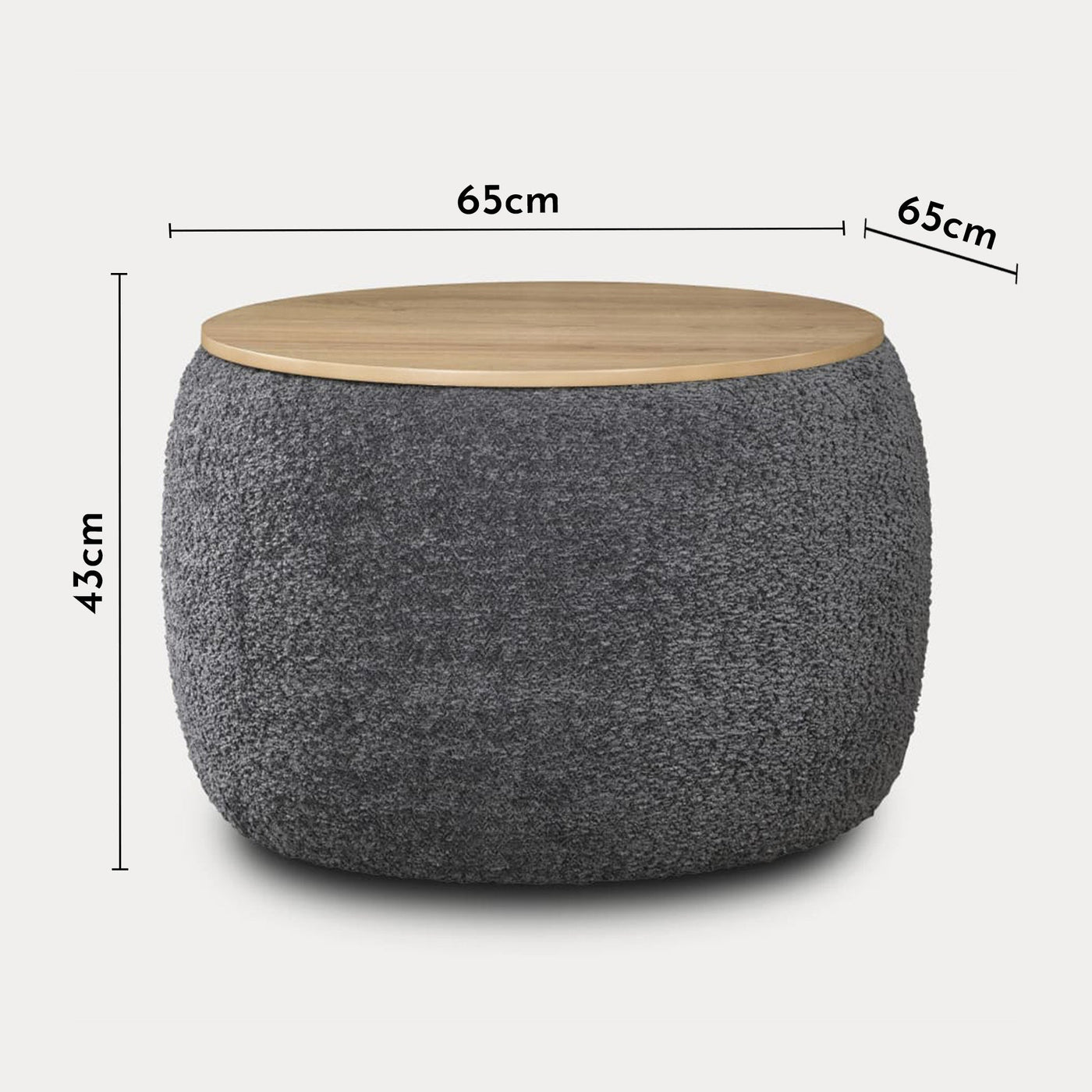 YUNIA Pouf rond coffre effet peau de mouton gris foncé - Poufs - Mobilier Deco