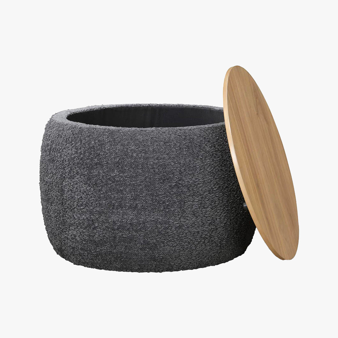 YUNIA Pouf rond coffre effet peau de mouton gris foncé - Poufs - Mobilier Deco