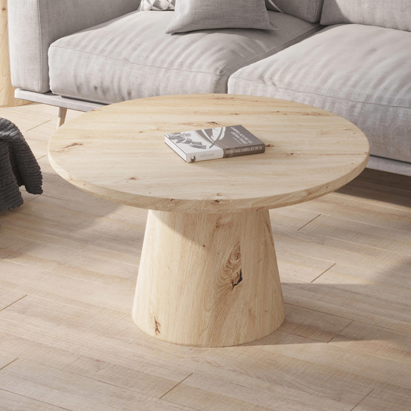 ZAYA Table basse ronde en bois couleur chêne vieilli piètement en cône - Table basse - Mobilier Deco