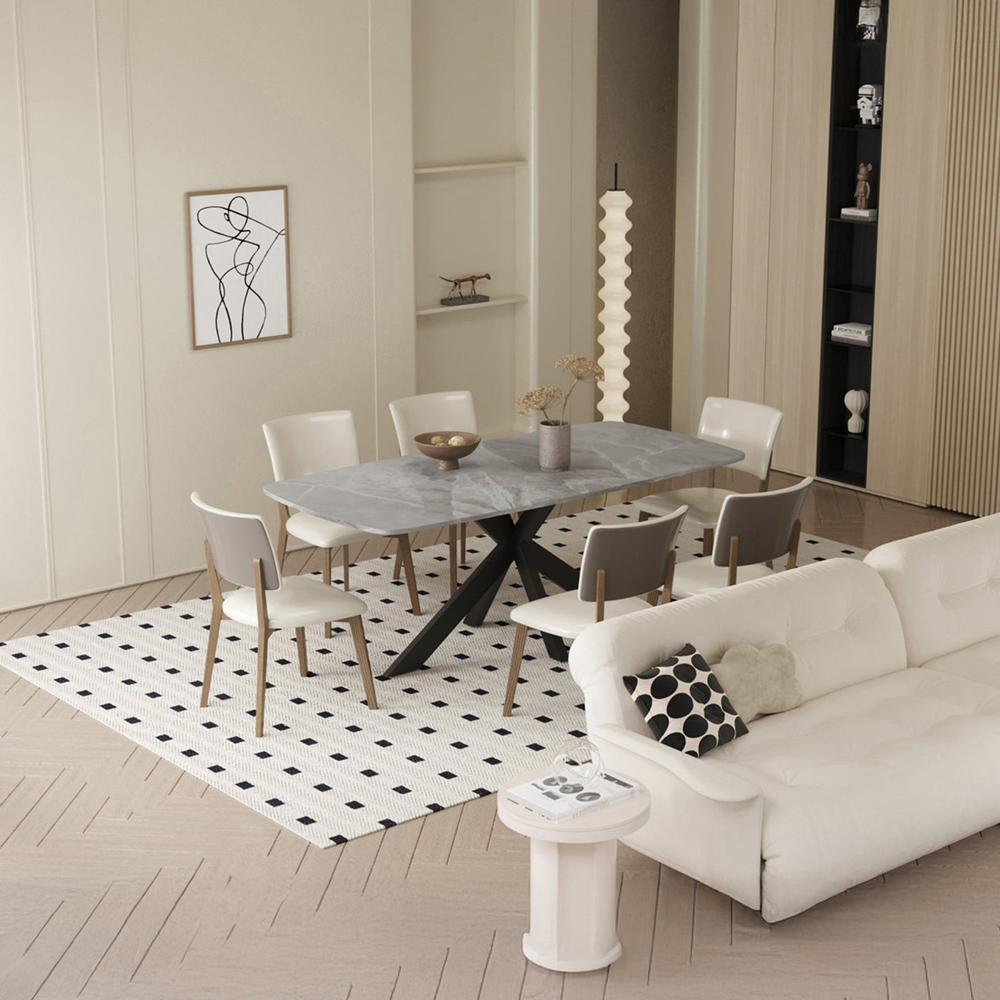 ZELIANA Table à manger pierre brillant gris pieds métal noir - Table à manger - Mobilier Deco