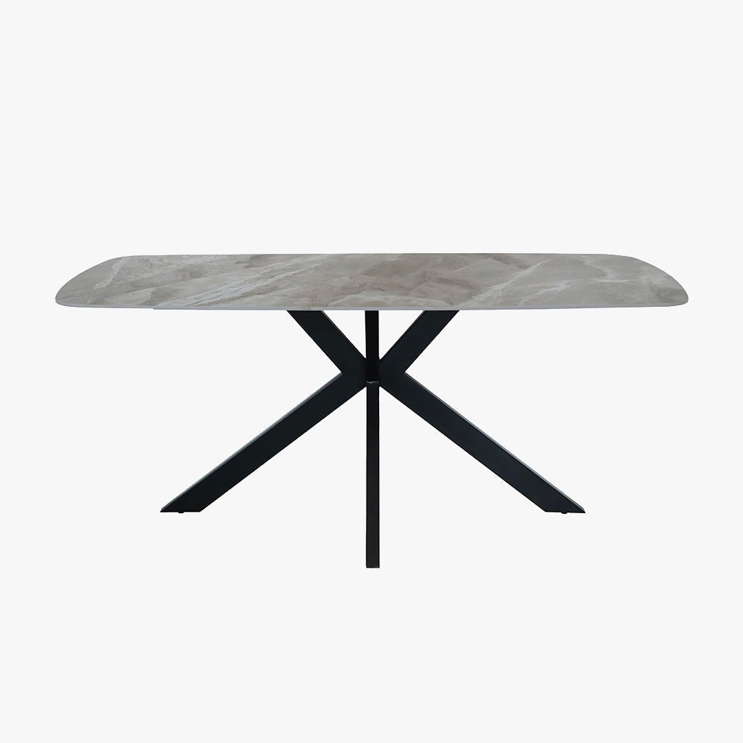 ZELIANA Table à manger pierre brillant gris pieds métal noir - Table à manger - Mobilier Deco