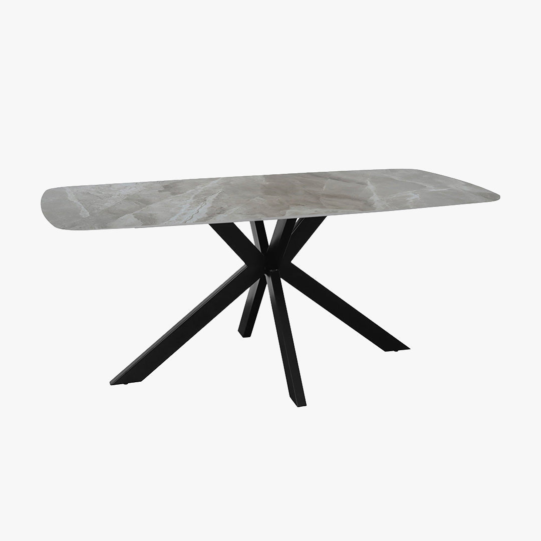 ZELIANA Table à manger pierre brillant gris pieds métal noir - Table à manger - Mobilier Deco