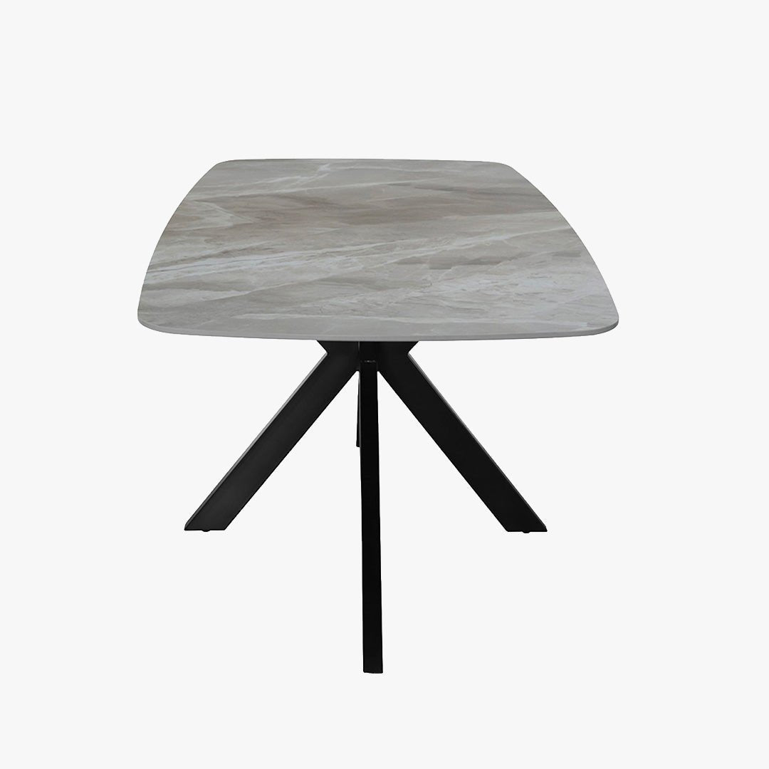 ZELIANA Table à manger pierre brillant gris pieds métal noir - Table à manger - Mobilier Deco