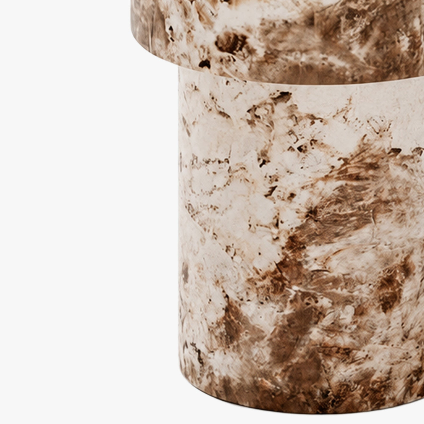 ZENA-39 Table d'appoint ronde en marbre d'ingénierie beige et marron D39 cm - Table basse - Mobilier Deco
