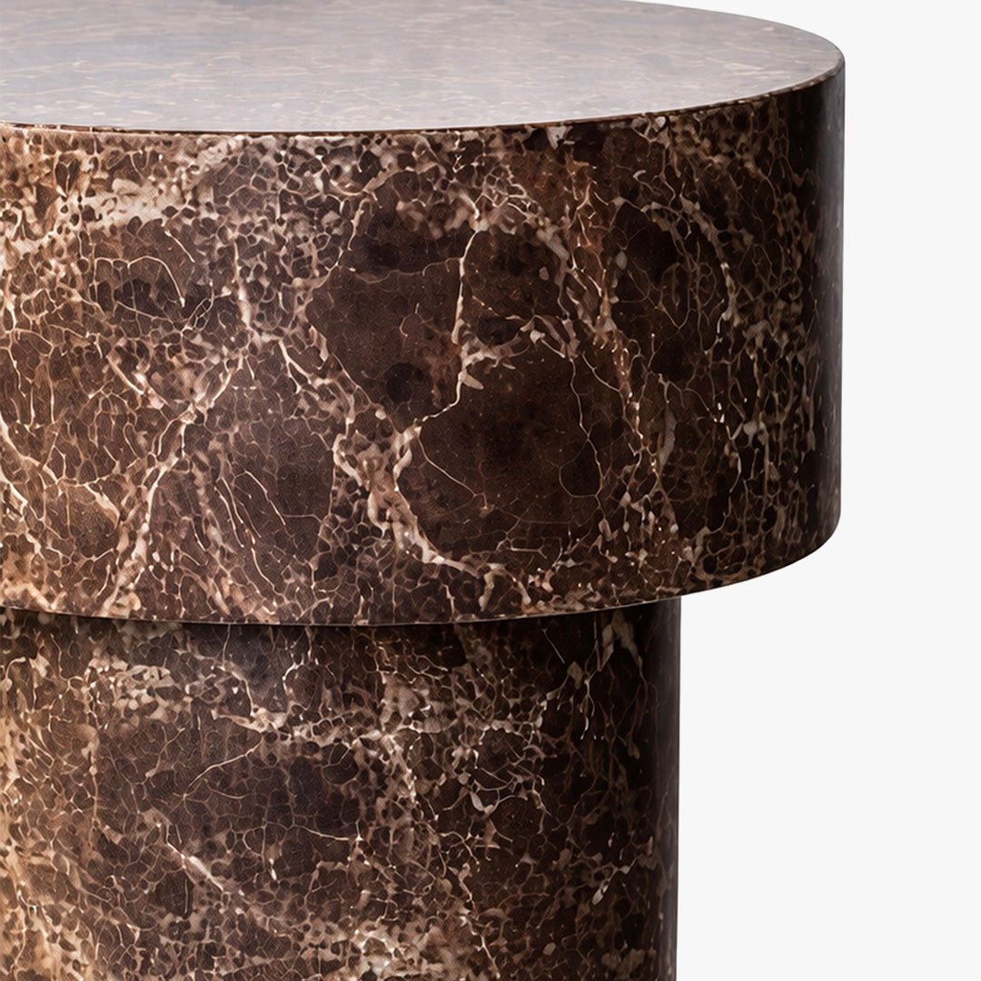 ZENA-39 Table d'appoint ronde en marbre d'ingénierie marron D39 cm - Table basse - Mobilier Deco