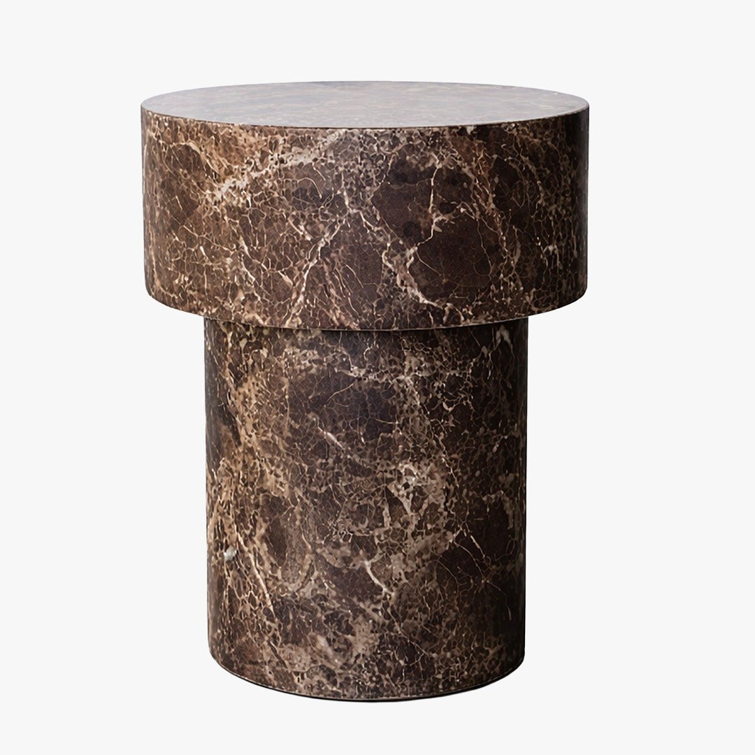 ZENA-39 Table d'appoint ronde en marbre d'ingénierie marron D39 cm - Table basse - Mobilier Deco