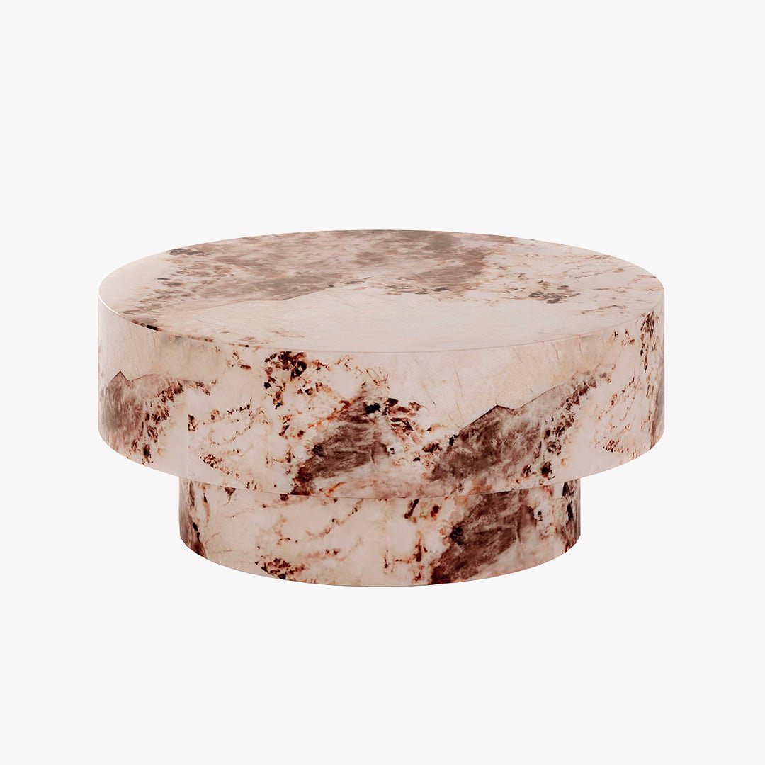 ZENA-70 Table basse ronde en marbre d'ingénierie beige et marron D70 cm - Table basse - Mobilier Deco