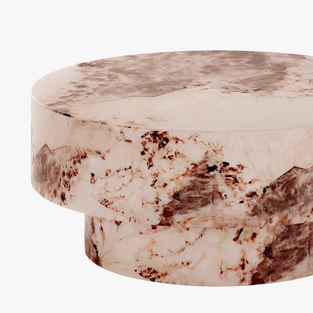 ZENA-70 Table basse ronde en marbre d'ingénierie beige et marron D70 cm - Table basse - Mobilier Deco