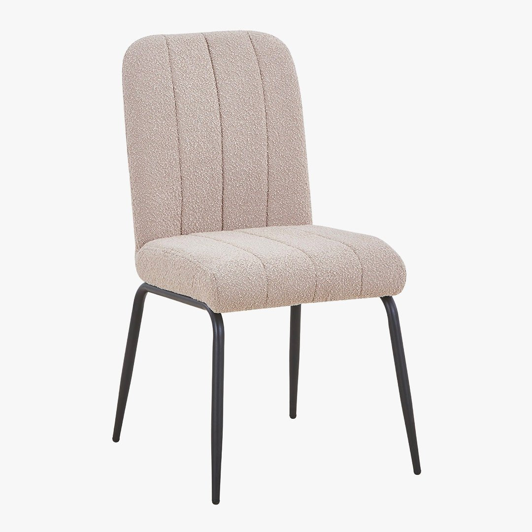 ZERA Lot de 4 chaises en tissu bouclette beige pieds en métal noir - Chaise de repas - Mobilier Deco