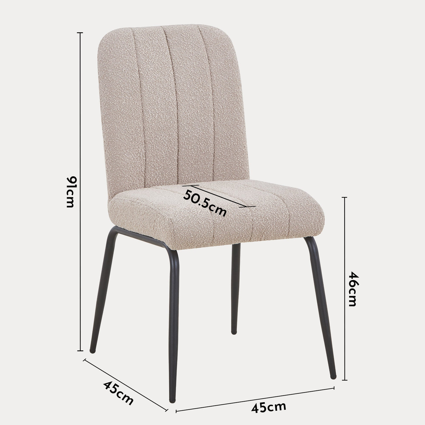 ZERA Lot de 4 chaises en tissu bouclette beige pieds en métal noir - Chaise de repas - Mobilier Deco