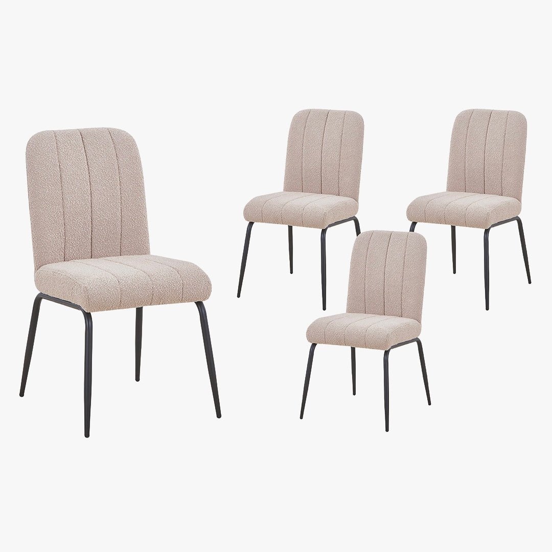 ZERA Lot de 4 chaises en tissu bouclette beige pieds en métal noir - Chaise de repas - Mobilier Deco