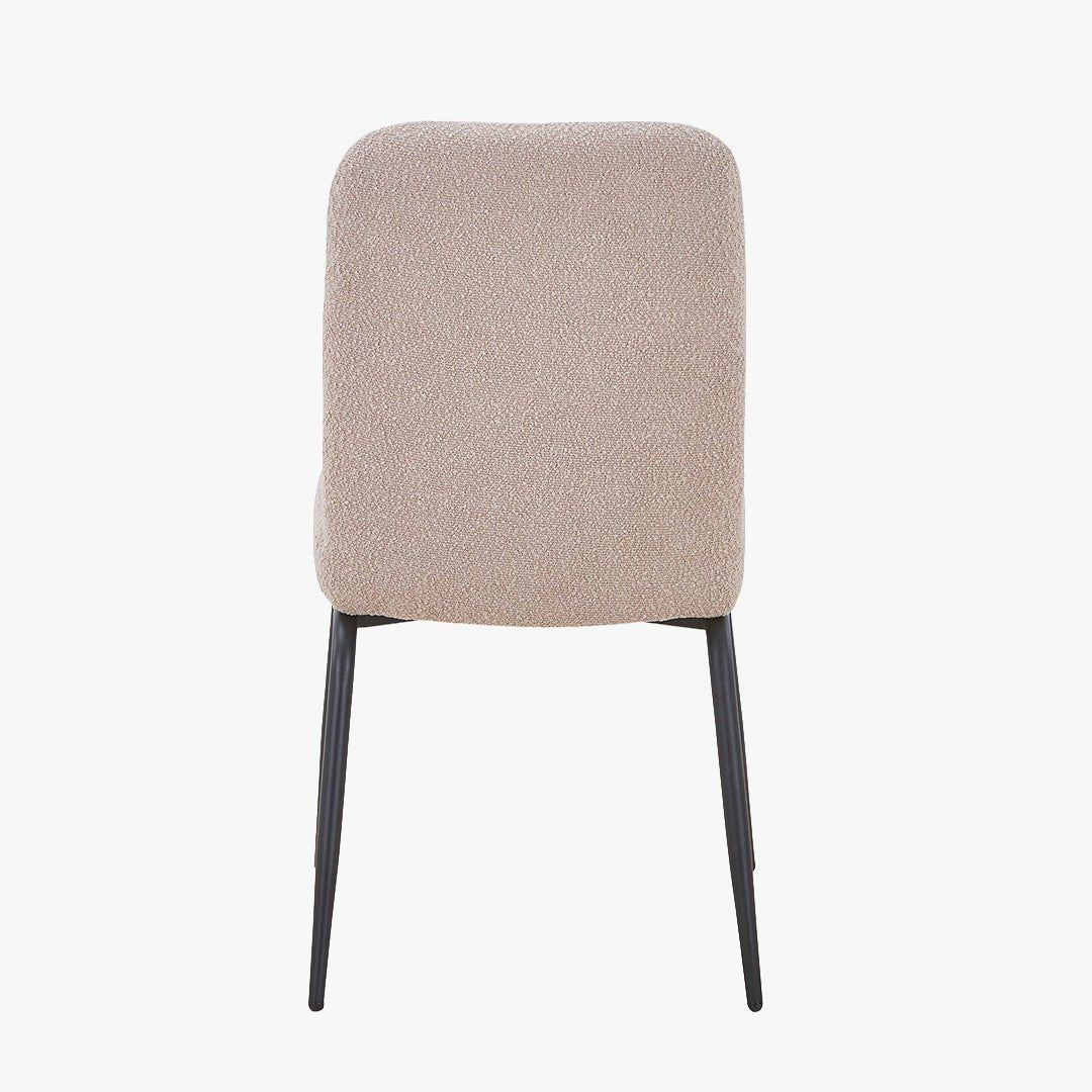 ZERA Lot de 4 chaises en tissu bouclette beige pieds en métal noir - Chaise de repas - Mobilier Deco
