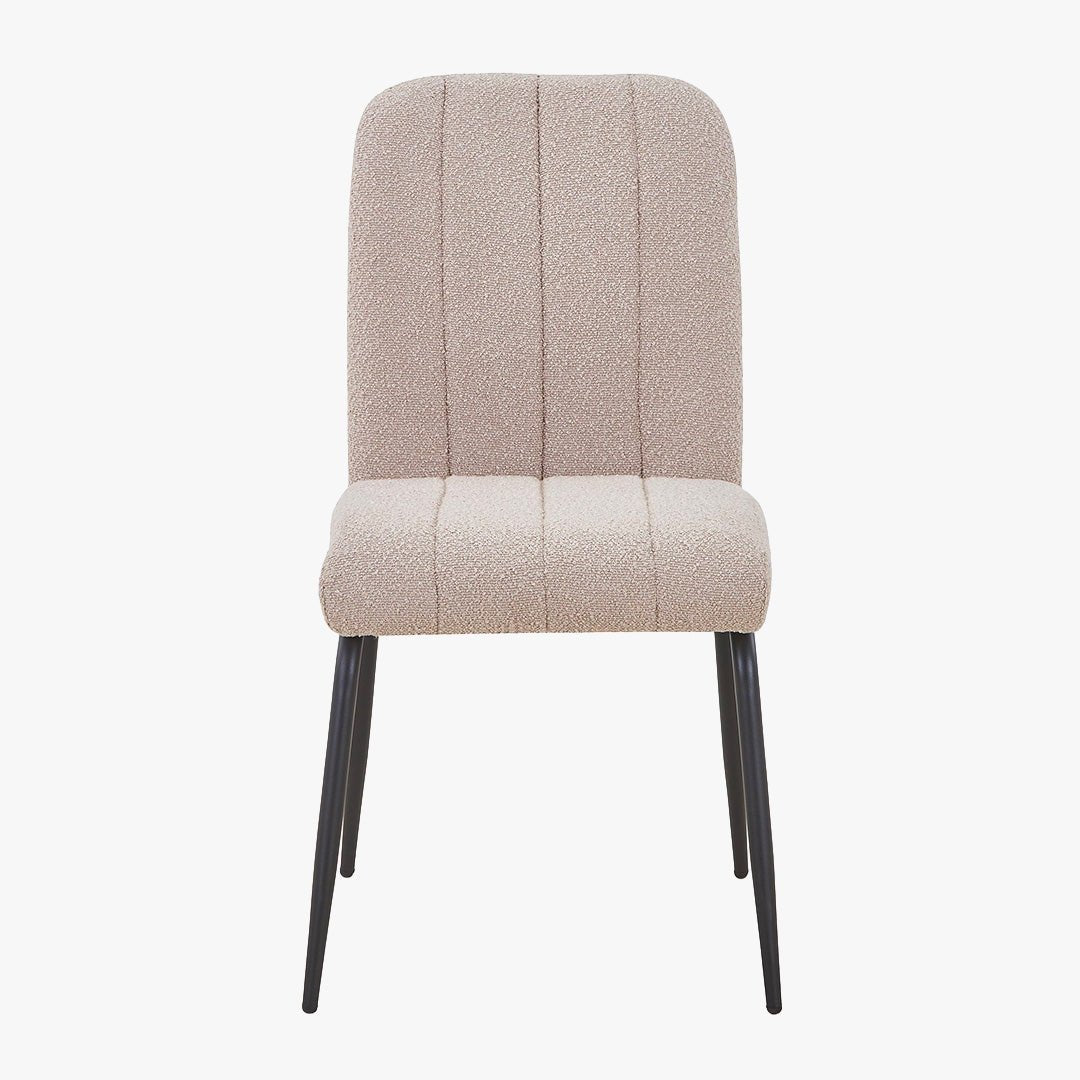 ZERA Lot de 4 chaises en tissu bouclette beige pieds en métal noir - Chaise de repas - Mobilier Deco