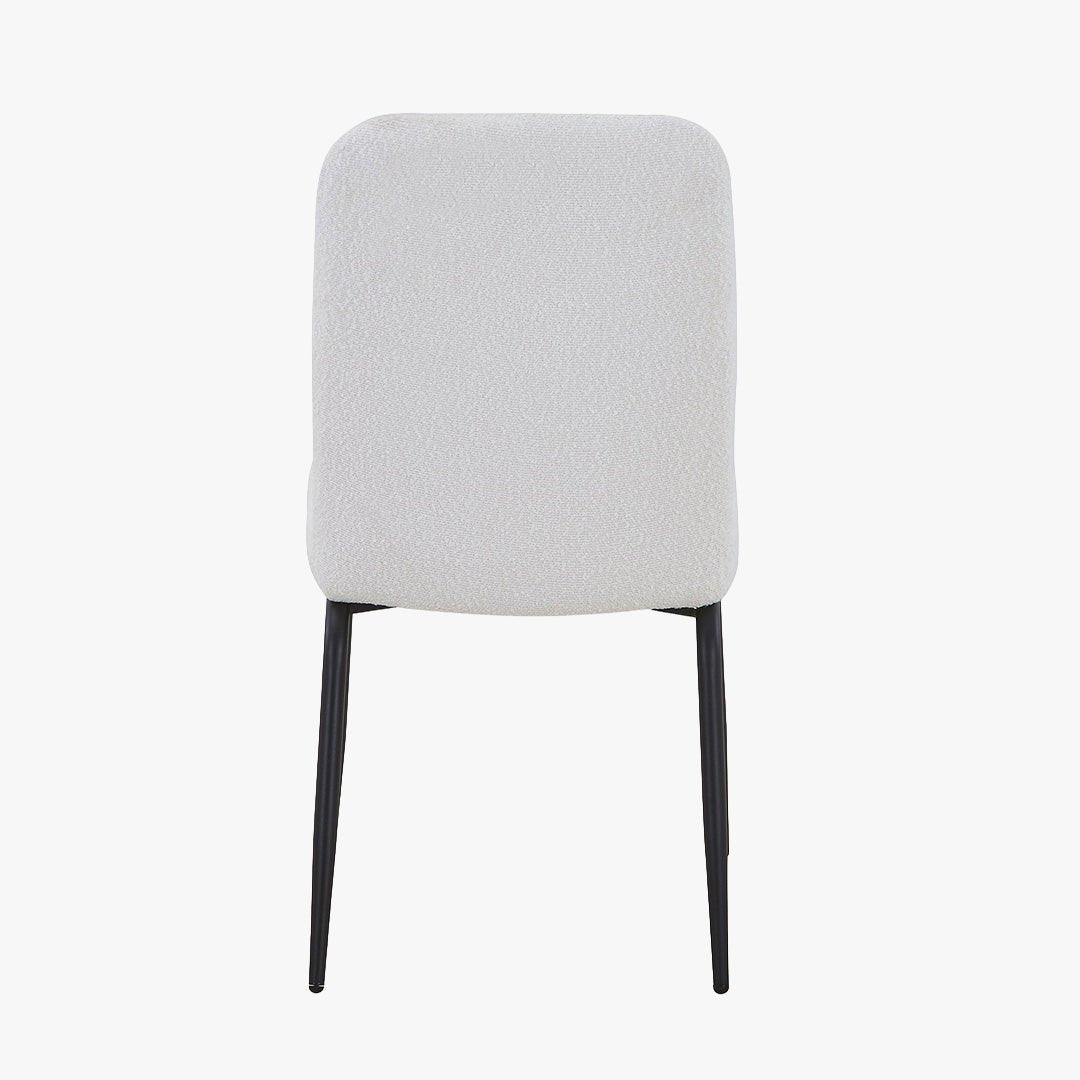 ZERA Lot de 4 chaises en tissu bouclette blanc écru pieds en métal noir - Chaise de repas - Mobilier Deco