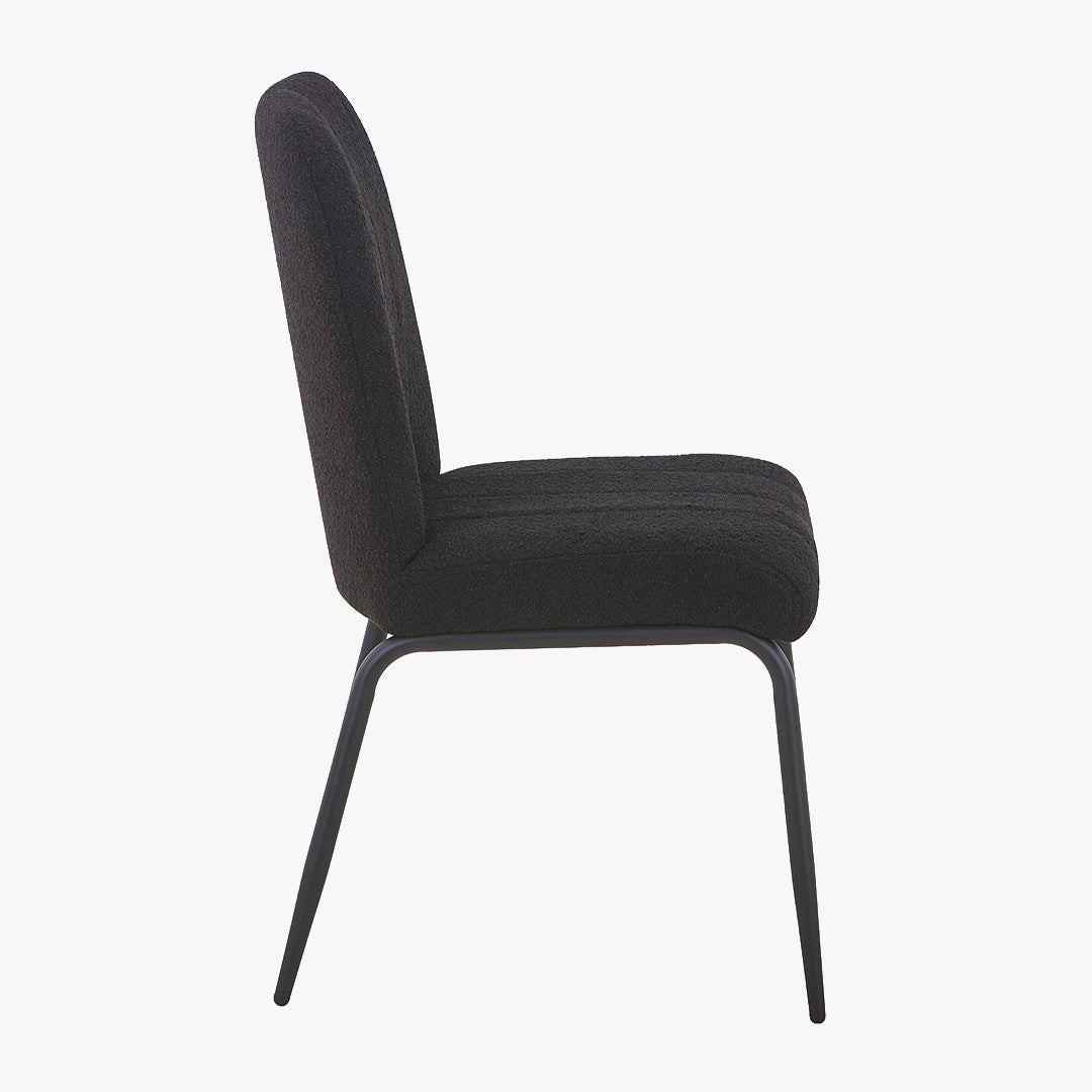ZERA Lot de 4 chaises en tissu bouclette noir pieds en métal noir - Chaise de repas - Mobilier Deco