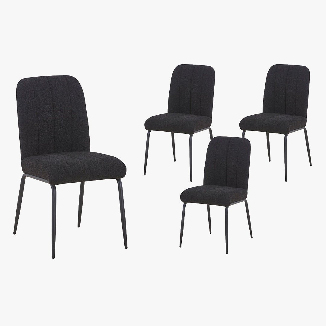 ZERA Lot de 4 chaises en tissu bouclette noir pieds en métal noir - Chaise de repas - Mobilier Deco