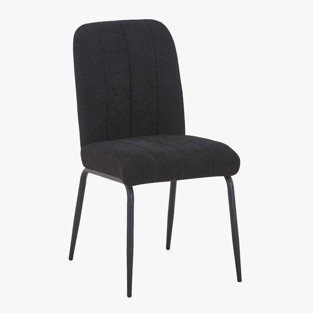 ZERA Lot de 4 chaises en tissu bouclette noir pieds en métal noir - Chaise de repas - Mobilier Deco