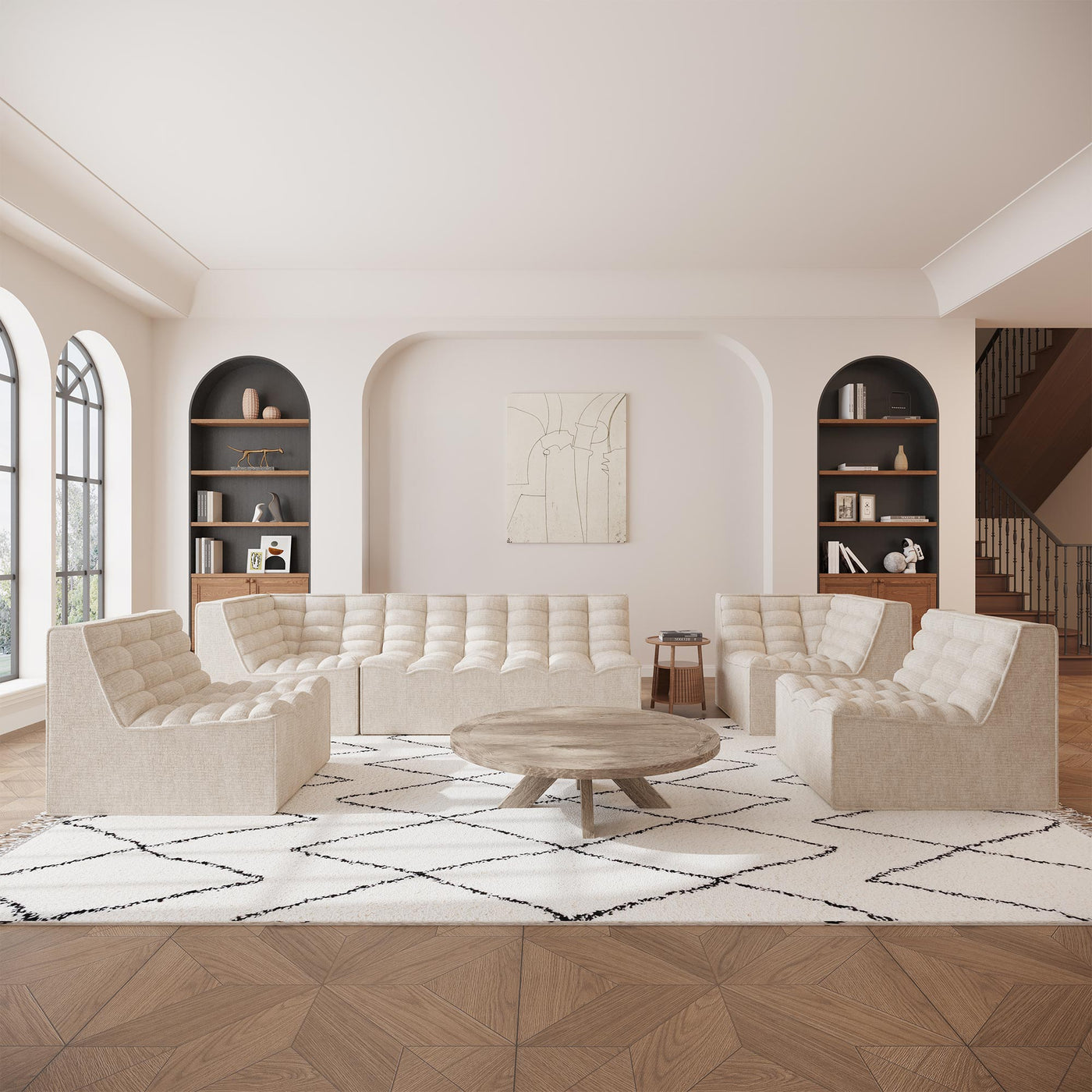 ZEYNA Canapé 2 places modulable en tissu beige - Canapés fixes - Mobilier Deco