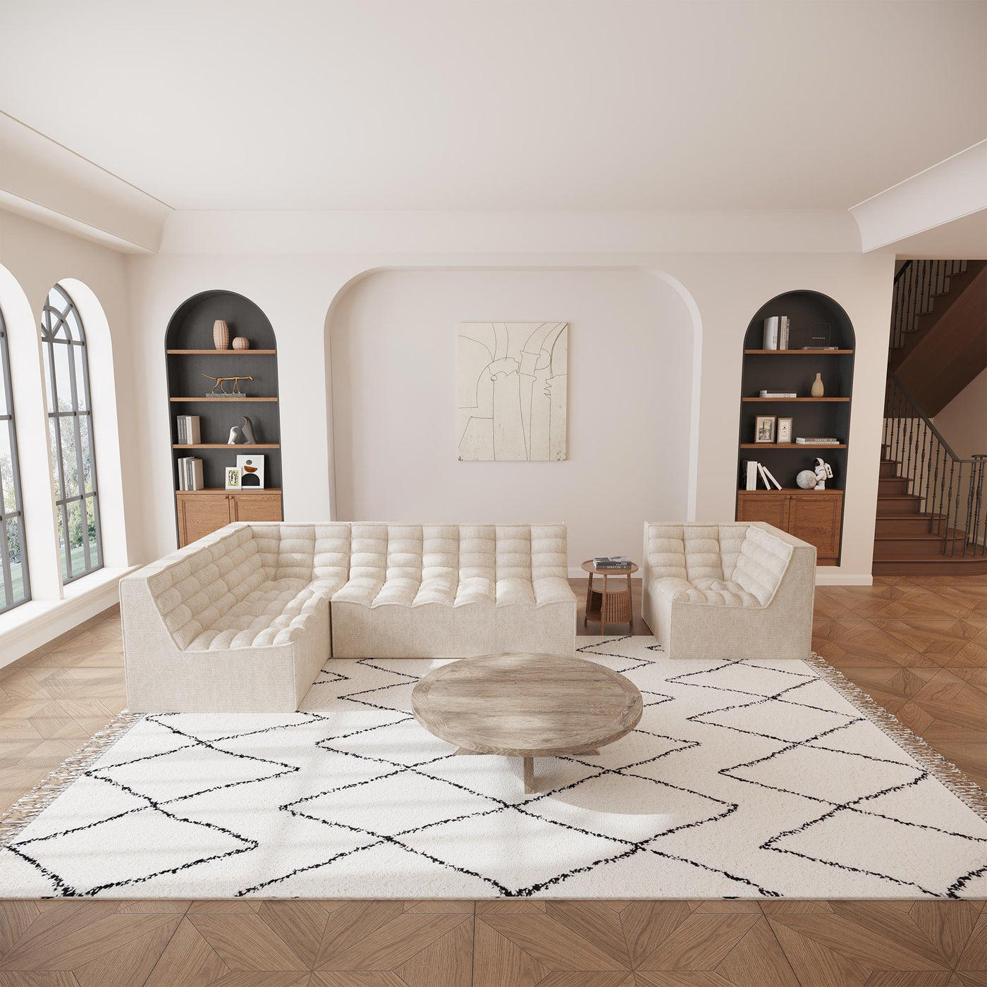 ZEYNA Canapé 2 places modulable en tissu beige - Canapés fixes - Mobilier Deco