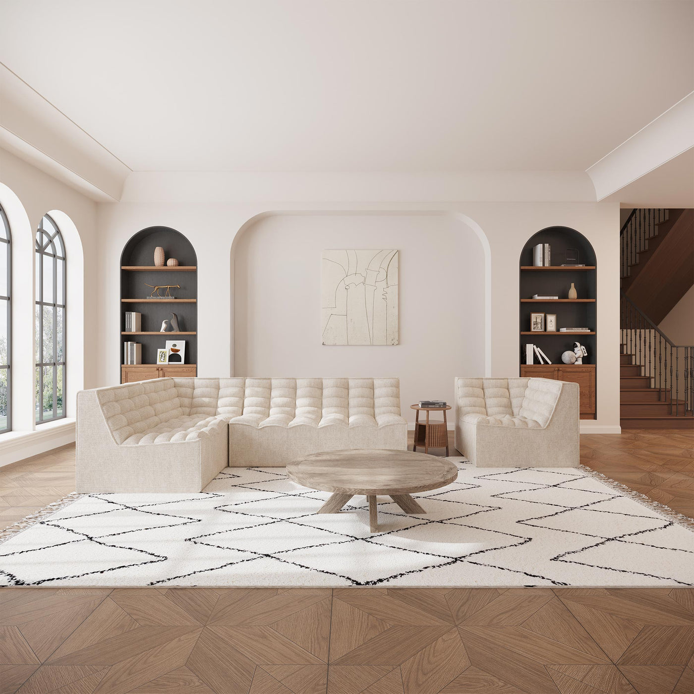 ZEYNA Fauteuil modulable angle réversible tissu beige - Fauteuils - Mobilier Deco