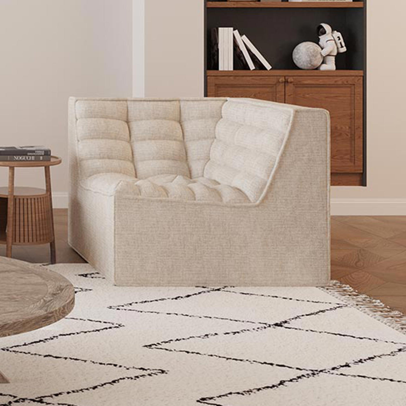 ZEYNA Fauteuil modulable angle réversible tissu beige - Fauteuils - Mobilier Deco