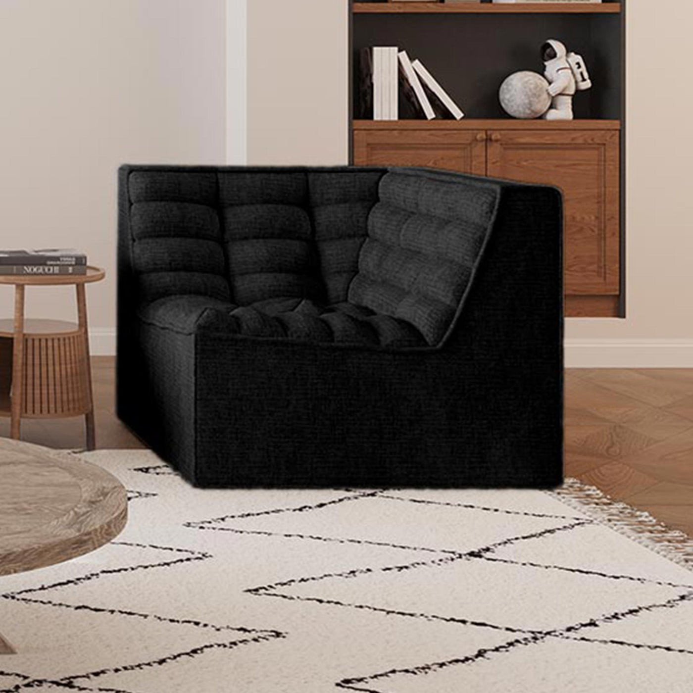 ZEYNA Fauteuil modulable angle réversible tissu noir - Fauteuils - Mobilier Deco