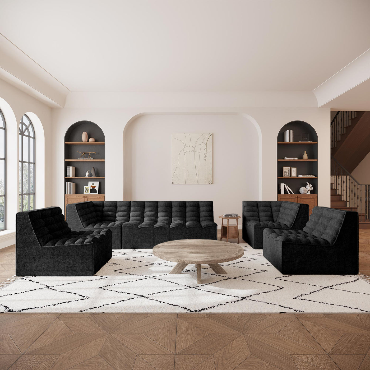ZEYNA Fauteuil modulable angle réversible tissu noir - Fauteuils - Mobilier Deco