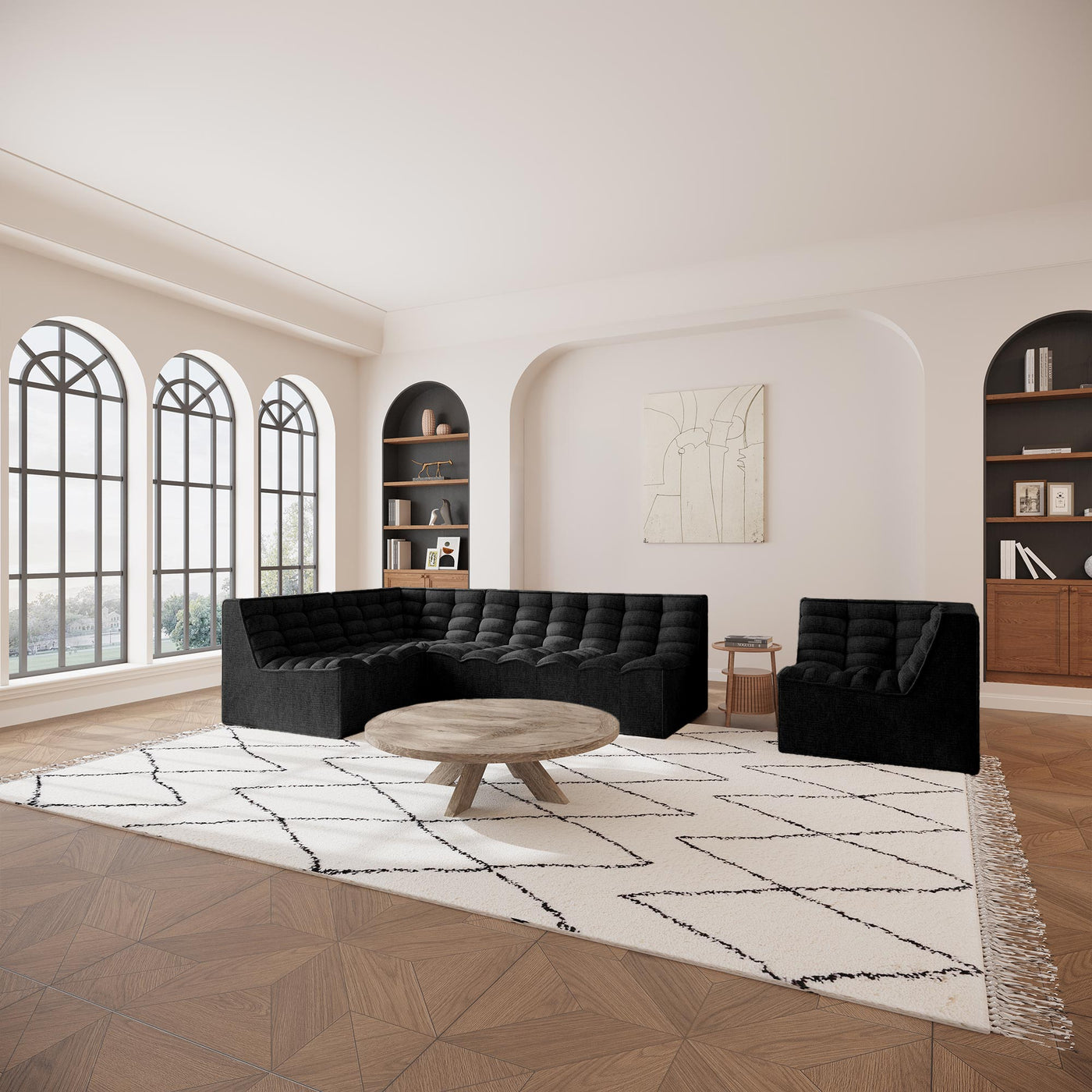 ZEYNA Fauteuil modulable angle réversible tissu noir - Fauteuils - Mobilier Deco