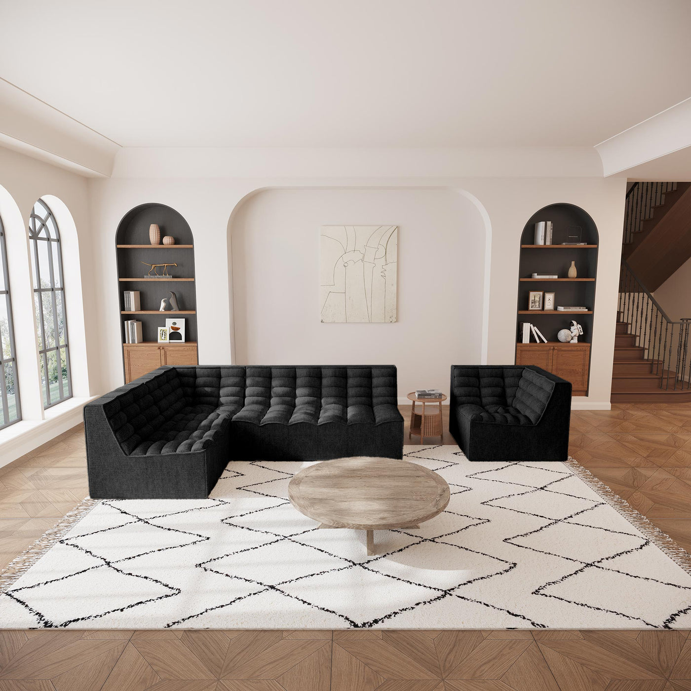 ZEYNA Fauteuil modulable angle réversible tissu noir - Fauteuils - Mobilier Deco