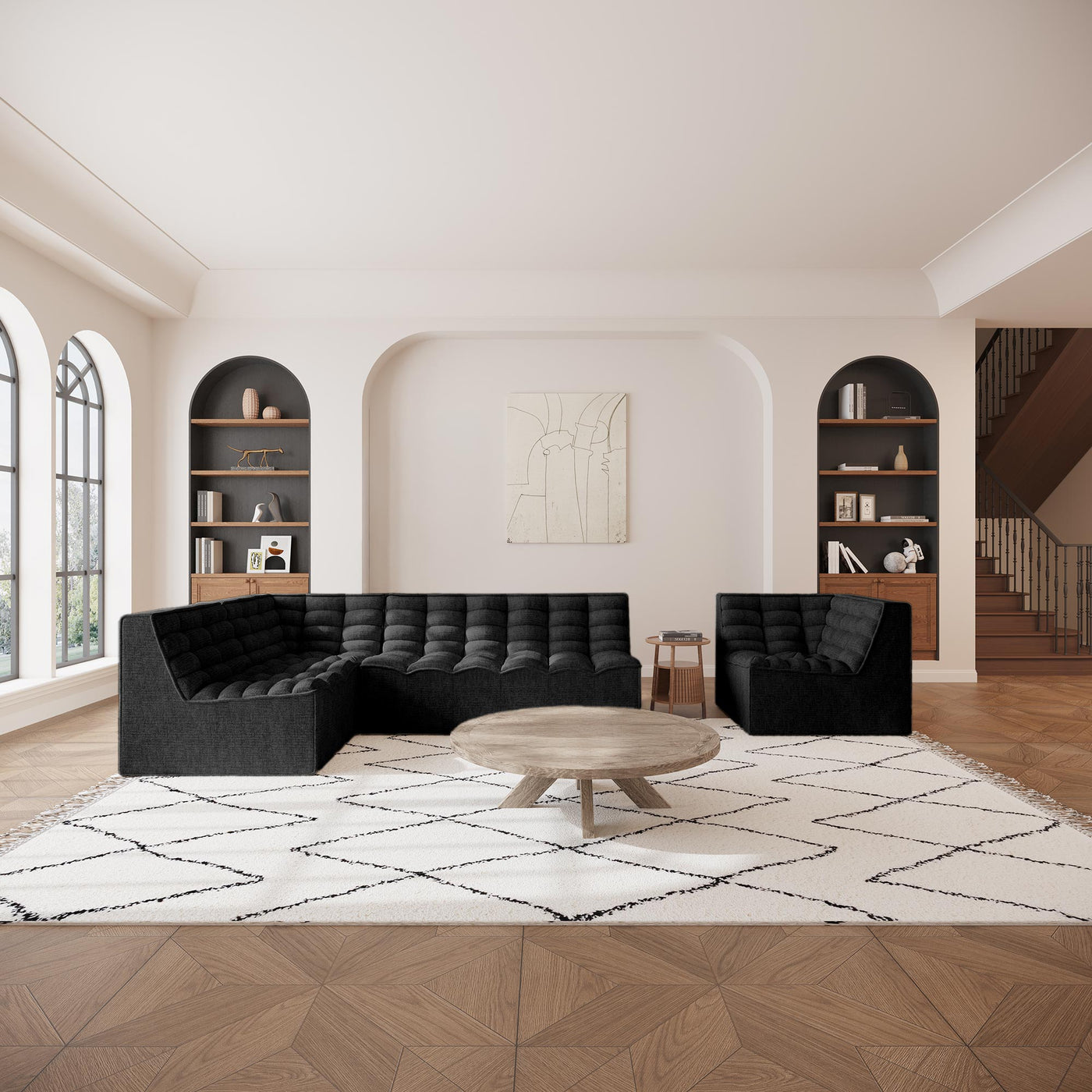 ZEYNA Fauteuil modulable angle réversible tissu noir - Fauteuils - Mobilier Deco