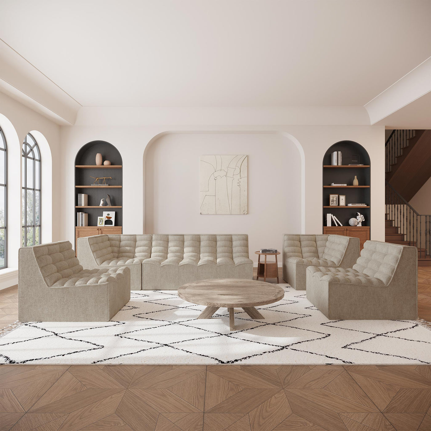 ZEYNA Fauteuil modulable angle réversible tissu taupe - Fauteuils - Mobilier Deco