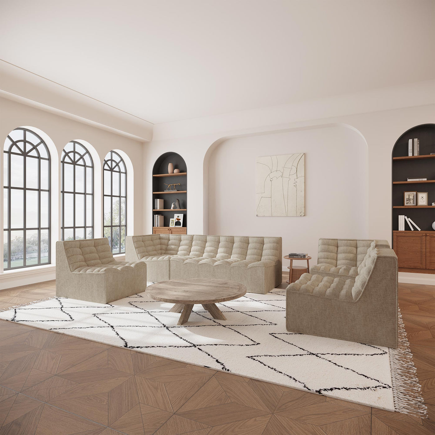ZEYNA Fauteuil modulable angle réversible tissu taupe - Fauteuils - Mobilier Deco