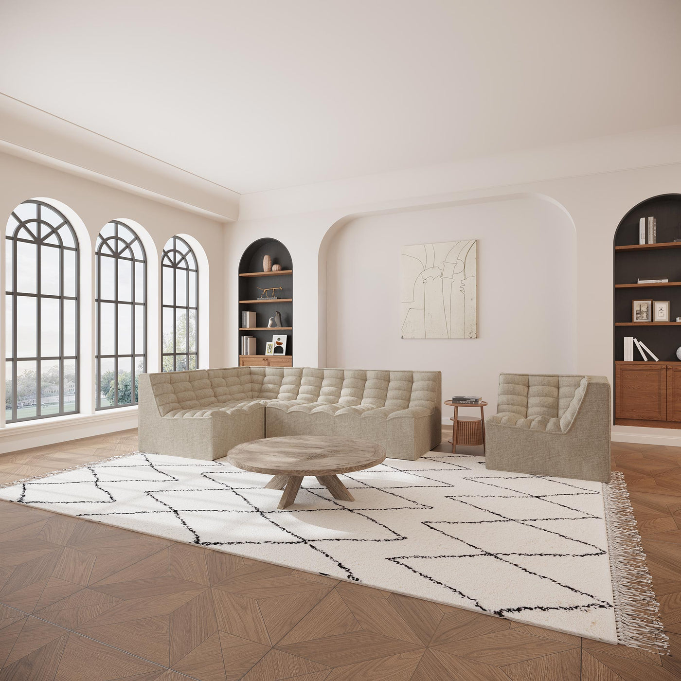 ZEYNA Fauteuil modulable angle réversible tissu taupe - Fauteuils - Mobilier Deco