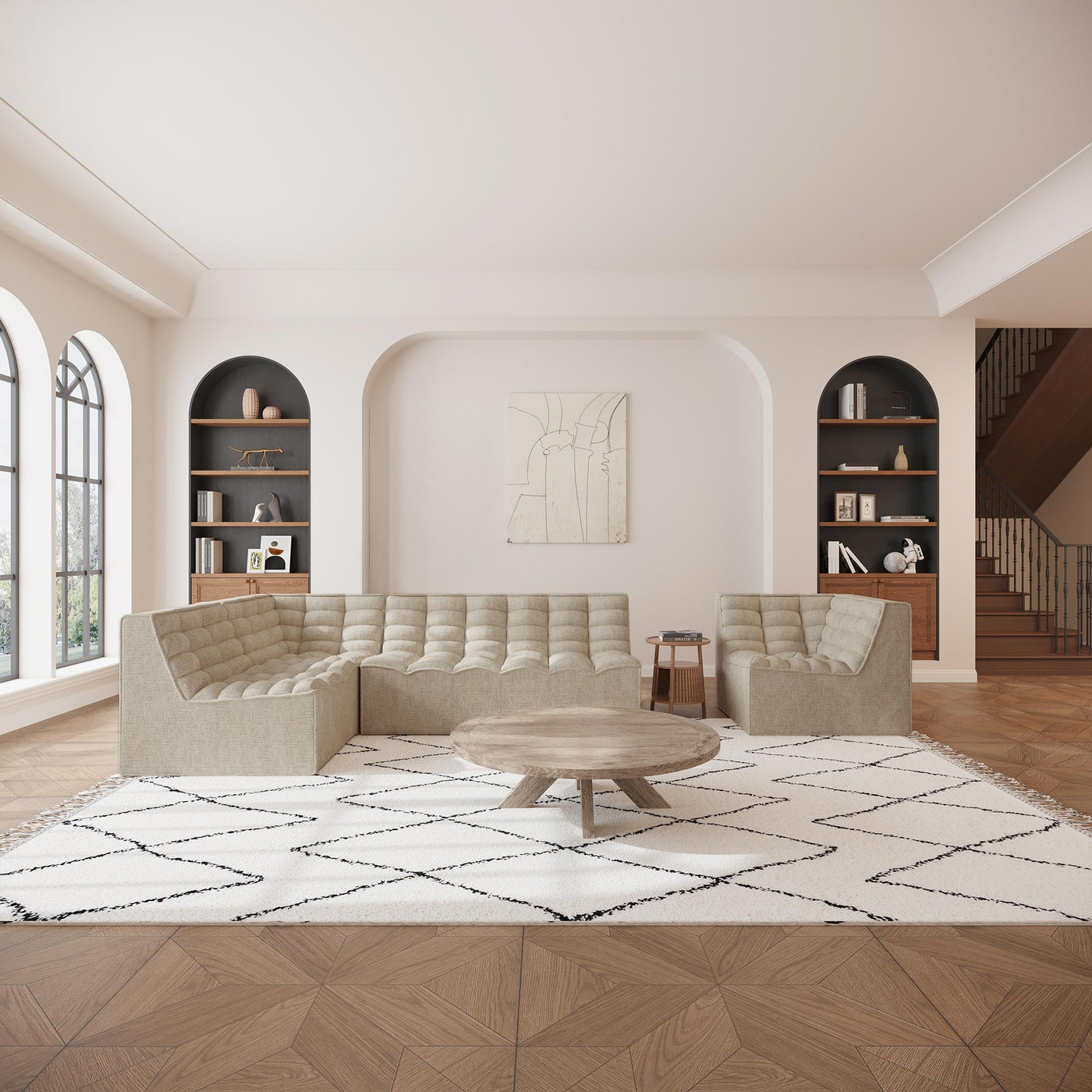 ZEYNA Fauteuil modulable angle réversible tissu taupe - Fauteuils - Mobilier Deco