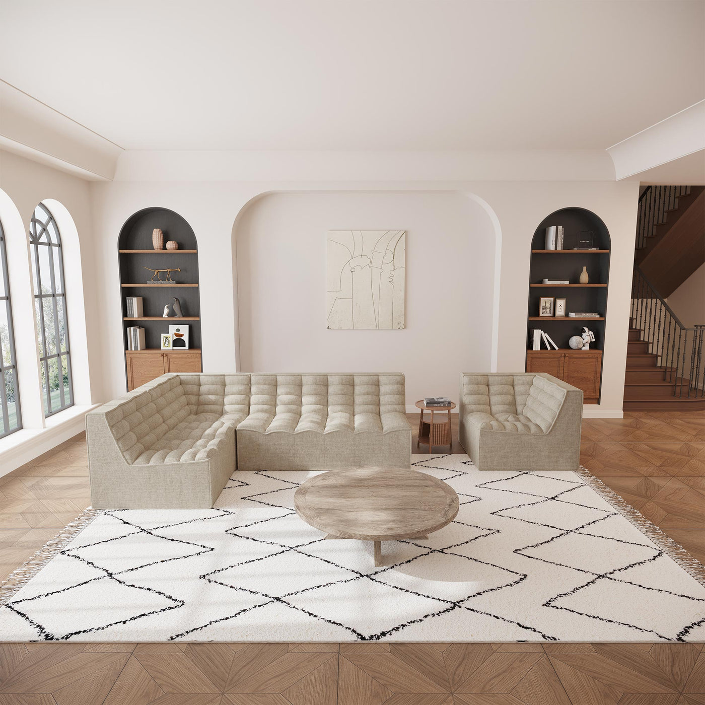 ZEYNA Fauteuil modulable angle réversible tissu taupe - Fauteuils - Mobilier Deco