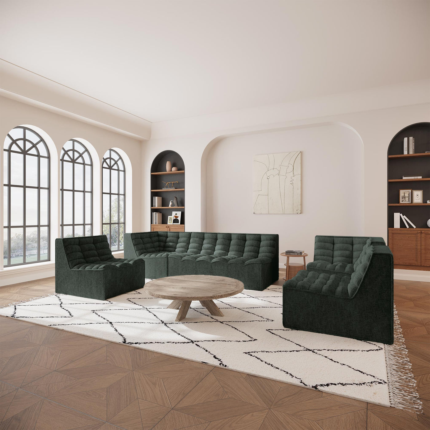 ZEYNA Fauteuil modulable angle réversible tissu vert - Fauteuils - Mobilier Deco