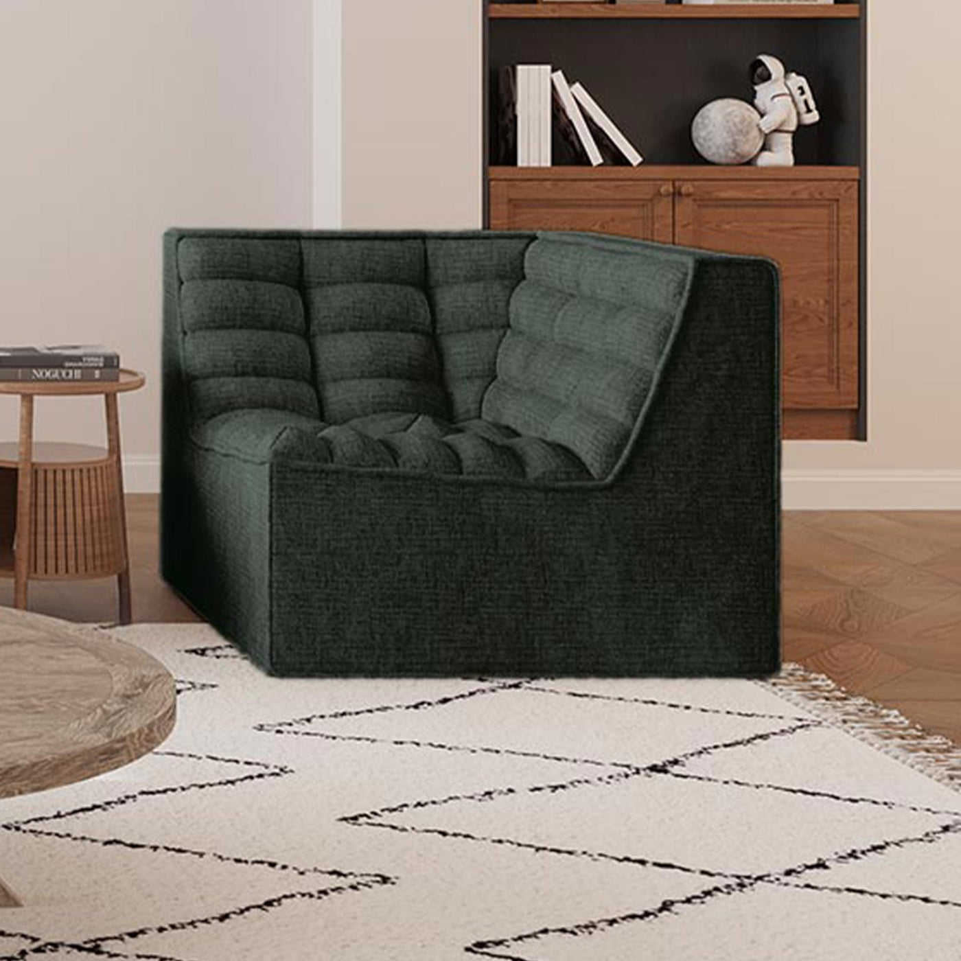 ZEYNA Fauteuil modulable angle réversible tissu vert - Fauteuils - Mobilier Deco