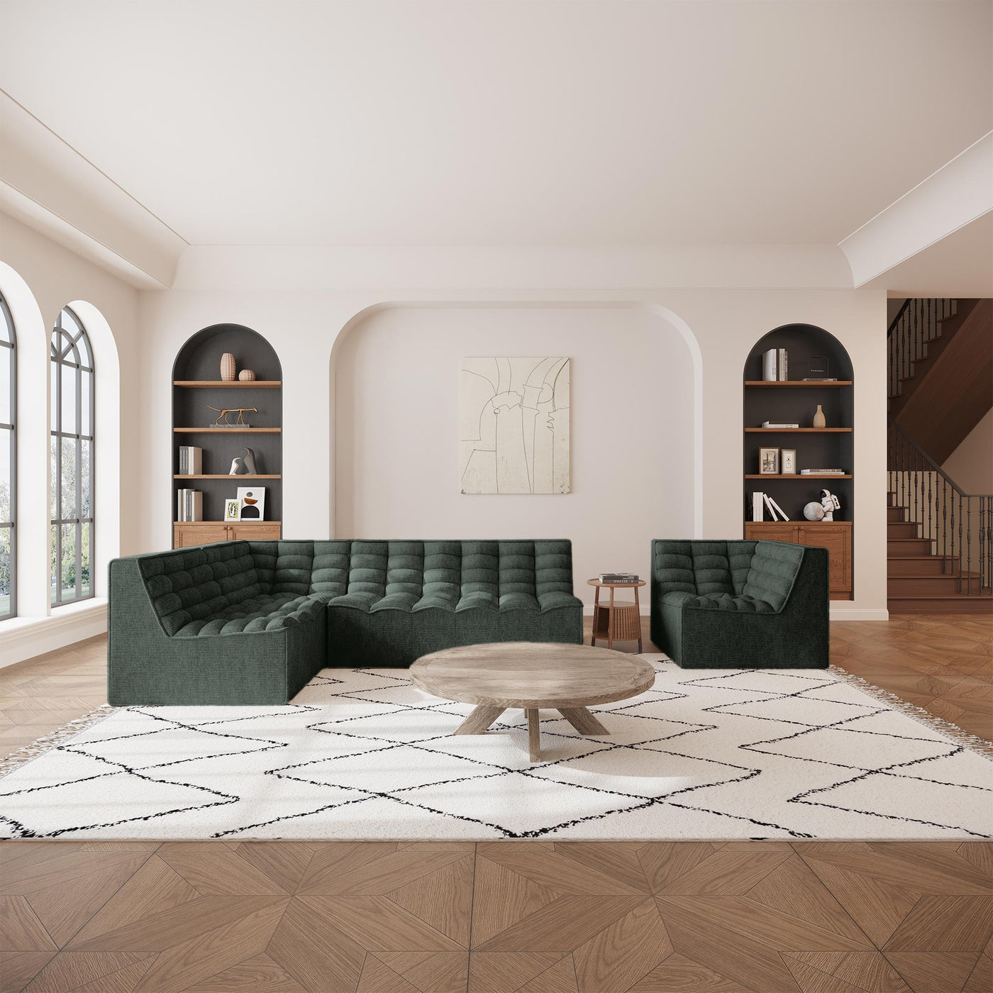ZEYNA Fauteuil modulable angle réversible tissu vert - Fauteuils - Mobilier Deco
