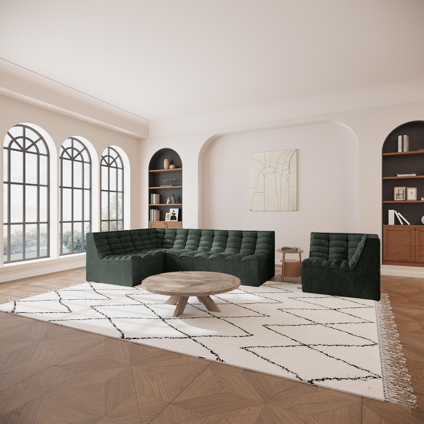 ZEYNA Fauteuil modulable angle réversible tissu vert - Fauteuils - Mobilier Deco